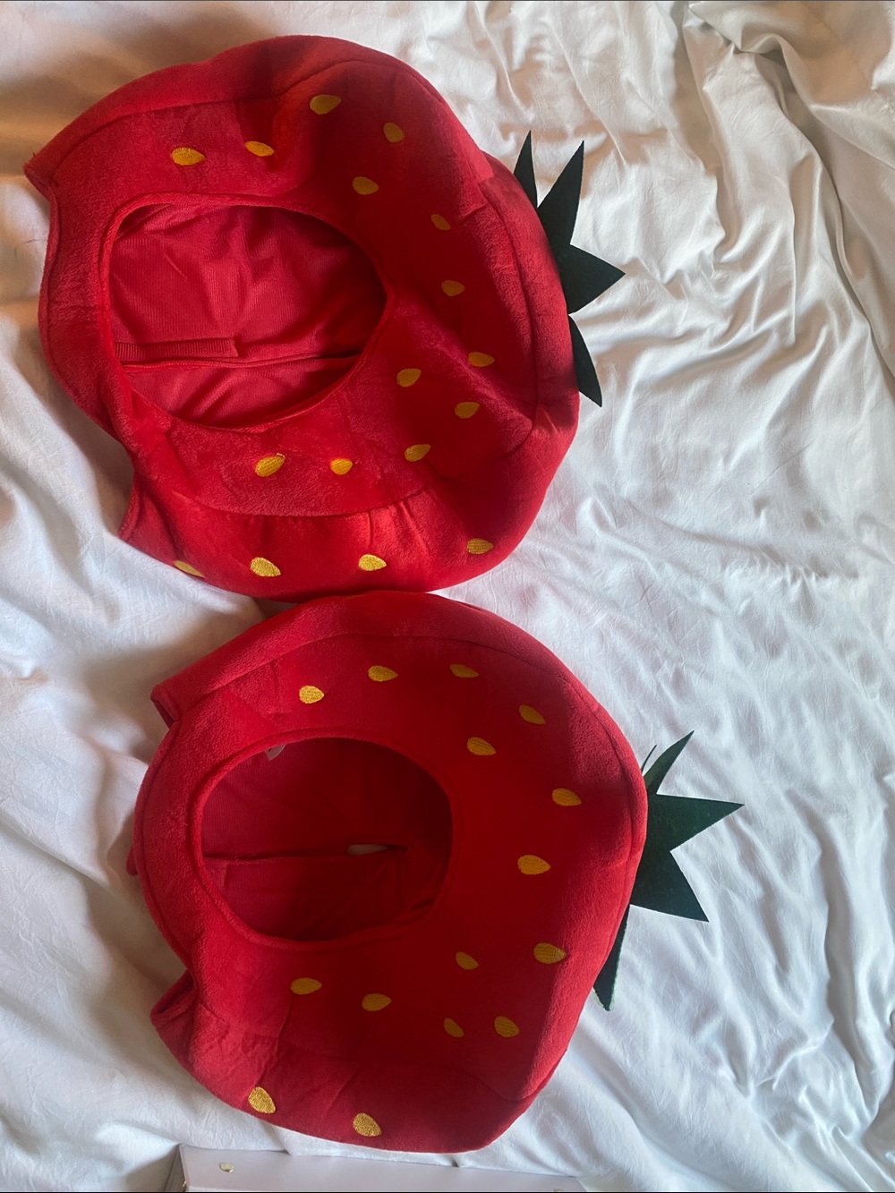 Red Strawberry Plush Hat Set (fits adult head)